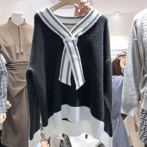 Gray White Cross Necktie Long Sleeves